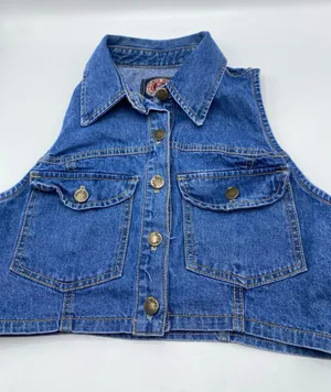Vintage Y2K Jean Denim Cropped Button Vest Top By Paris Blues Originals XS Extra thumbnail 1