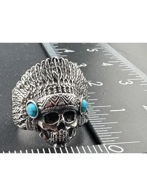 Native American Skull Men's Stainless Steel Ring Size 11 thumbnail 2