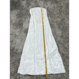 White Satin Lace Slip Dress Backless Strappy Maxi Nightgown Women’s Size S⁠ thumbnail 11