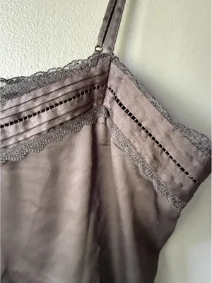 White House Black Market Black Satin Camisole Top with Lace Trim thumbnail 3