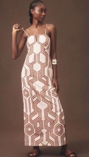Anthropologie Strapless Linen Plunge-Neck Midi Dress thumbnail 1