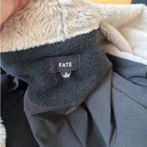 Free People Fate Faux Fur Handkerchief Collar Black Beige Women's Jacket Small thumbnail 9