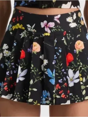 NWT Alice + Olivia Black Floral Pleated Mini Skirt thumbnail 1