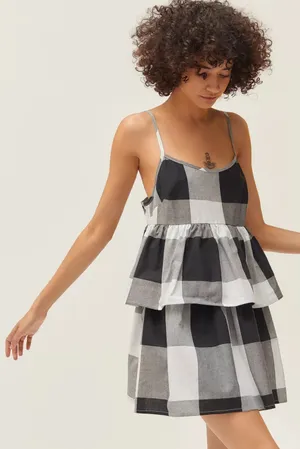Urban Renewal Remnants Blown Out Gingham Tiered Mini Dress - XS thumbnail 1