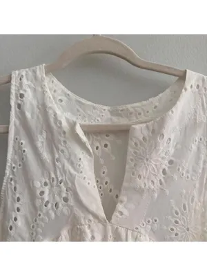 White Eyelet Cotton Dress with Floral Embroidery thumbnail 3