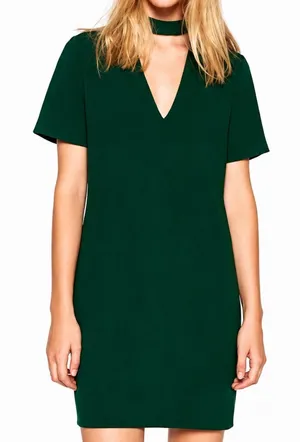 ZARA Green Choker Neck Cutout Shift Mini Dress NWOT Size M thumbnail 1