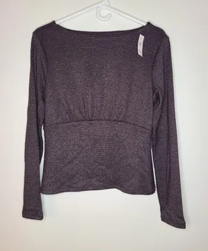 Banana Republic Shirt Womens Medium Purple Glitter Open Back Long Sleeve Top thumbnail 1