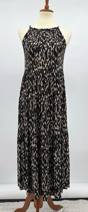 NA-KD Halter Animal Print Maxi Dress Black Tan Leopard Viscose Flowy Boho Size 4 thumbnail 1