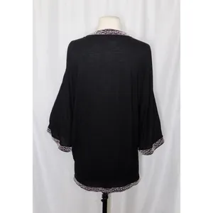 Anthropologie LEIFNOTES Twirled Trim Beaded Kimono Cardigan Sweater Black Small thumbnail 9