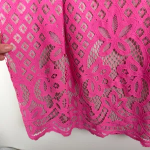 Adrianna Papell Giselle Pink Floral Lace Fit and Flare Dress Sz 12 Wedding Party thumbnail 3