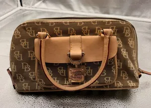 Dooney & Bourke Monogram Satchel Hand Bag Purse Womens Brown Tan Vintage K802423 thumbnail 1