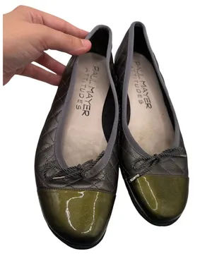 Paul Mayer Attitudes Quilted Leather Ballet Flats Gray Olive Patent Women’s thumbnail 1