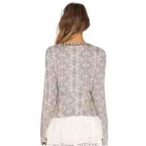 Free People Time of Your Life Blouse Ivory Combo Bell sleeves thumbnail 3