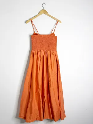 Abercrombie & Fitch Sydney Smocked Midi Dress Medium Orange Pockets thumbnail 6