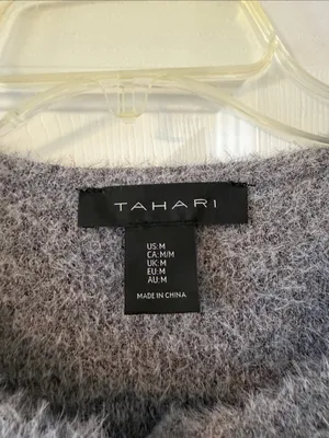 Tahari Gray Fuzzy Cardigan with Gold Buttons size M length 23” bust 36” new thumbnail 2