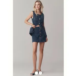 Anthropologie Maeve Maeve Needle Punched Tweed Denim Mini Skirt thumbnail 3