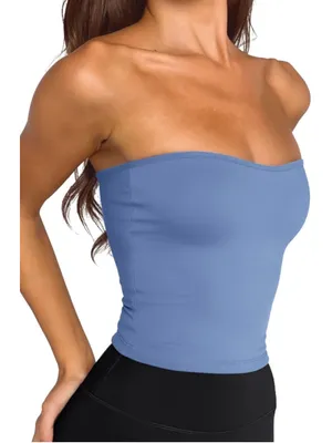 NEW Blue Y2K Tube Crop Top Backless Strapless Bandeau Sleeveless XL thumbnail 5