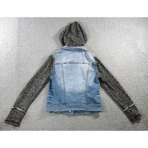 Denim Hoodie Jacket Women M Blue Gray Mixed‎ Media Grunge Street Indie Outerwear thumbnail 3