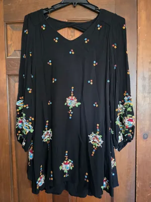 O Free People Black Mini Dress with Colorful Floral Embroidery Medium thumbnail 2
