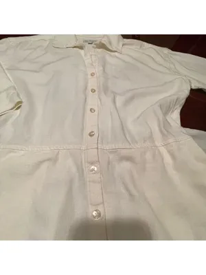 Free Assembly cream linen blend shorts romper jumpsuit belt button front Sz S thumbnail 6