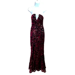 Dress the Population Black Sequin Gown XS Bustier Strapless Velvet Designer $400 thumbnail 8
