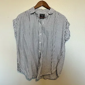 Abercrombie & Fitch Navy and White Striped Button Down Shirt Coastal thumbnail 2
