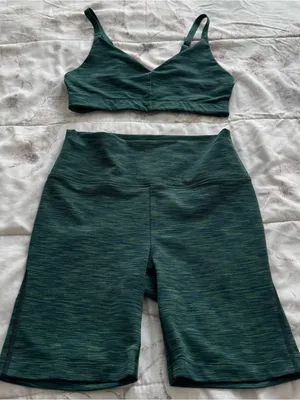 Outdoor Voices matching set of Dark Teal Heather Bike Shorts & sport bra, size S thumbnail 11