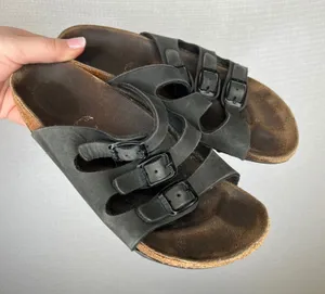 Birkenstock Florida Fresh Black Nubuck Leather Triple Strap Sandals EU‎ 38 US 7 thumbnail 1
