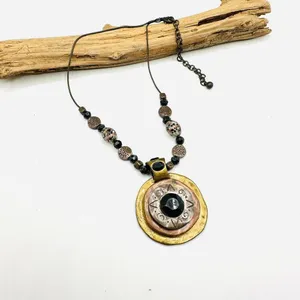 Vintage Chico's Boho Statement Pendant Necklace, Mixed Metal Necklace thumbnail 2