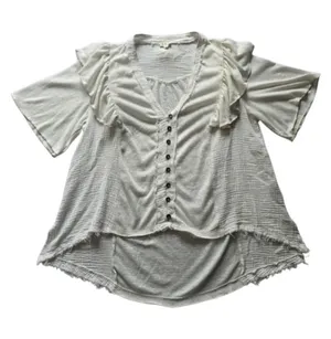 POL Droptail 100% Cotton White Ruffled Distressed Oversized Women's Top Size L‎ thumbnail 1