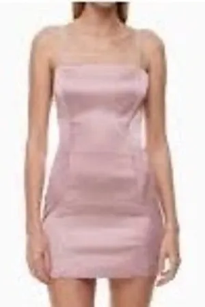Sunday Best Satin Square Neck Mini Dress Adjustable Straps Pink Lavender Size 00 thumbnail 1