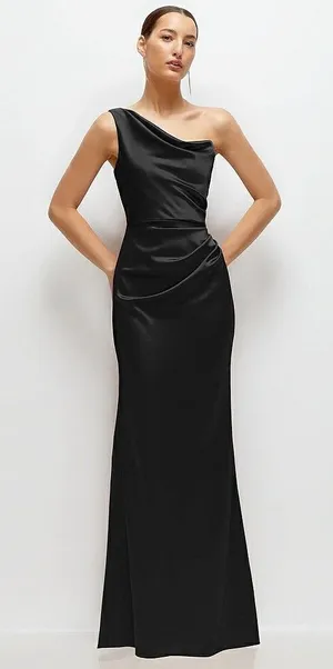 After Six‎ Black One Shoulder Ruched Long Formal Evening Gown Dress Size 8 thumbnail 1