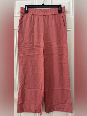 NWT Andie Coral Wide-Leg Pants Linen Blend Size L High-Waisted Elastic Waist thumbnail 1