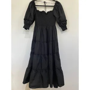 HILL HOUSE Nesli Nap Dress | Smocked Black Tiered Midi XS thumbnail 3