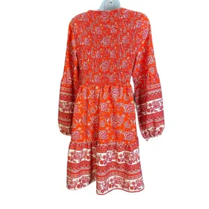 Beachsissi Boho Peasant Prairie Cottage Core Long Sleeve Smocked Beachy Dress M thumbnail 5