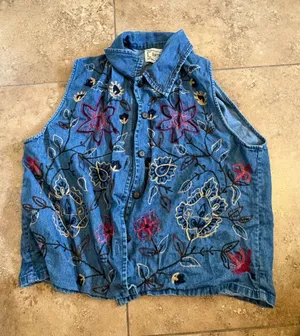 Embroidered Denim Button thumbnail 1