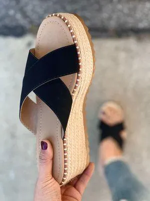 Soda Black Slip On Espadrille Wedge thumbnail 2