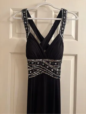 Adrianna Papell Black Maxi Gown with Silver Beading thumbnail 2