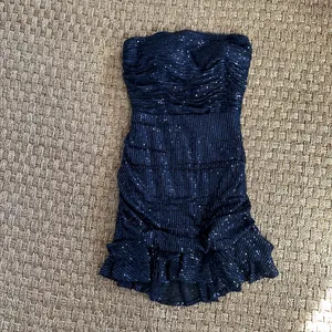 Navy Blue Sparkly Sequins Strapless Short Tie Back Dress Size 8 thumbnail 5