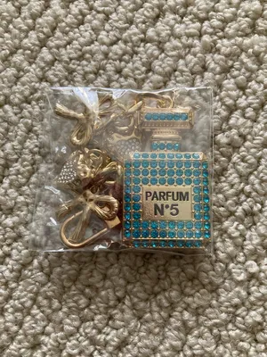 NEW Gold & Turquoise Parfum N°5 Bottle Charm Bag Charm Keychain NIB thumbnail 2