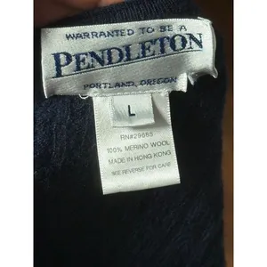 Vtg Pendleton Merino Wool Knit Sweater Blue Shrunk Fits Womens XS/S Cropped FLAW thumbnail 3