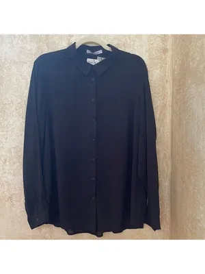 Mango viscose button down long sleeves shirt feather lightweight Black Sz 12 thumbnail 2