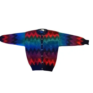 Vintage Jeanne Pierre Mohair Wool Cardigan Womens Medium Multicolor 90s Zigzag thumbnail 2