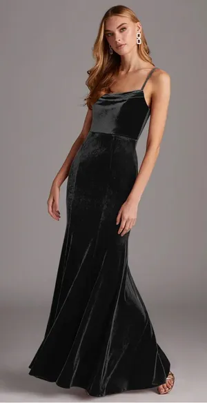Azazie Black Velvet Floor Length Gown thumbnail 1