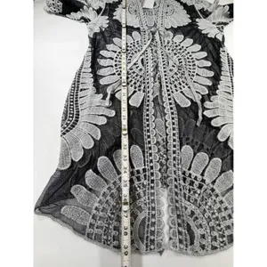 Ember Grey Black Floral Lace Mesh Kimono Cardigan Tie Front ST8449 NWT Medium thumbnail 5