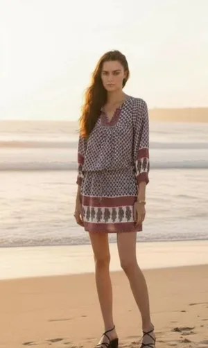 Ulla Johnson Bazaar Silk Mini Blouson Dress Light Indian Floral Print Size 2 thumbnail 1