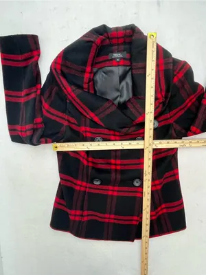 Tribal Women's Red Black Plaid Wool Blend Double Breasted Shawl Collar Coat Sz 8 thumbnail 10