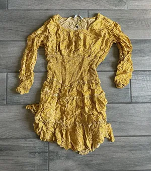 Women's Long Sleeve Ruffle Dress in Mustard Yellow thumbnail 1