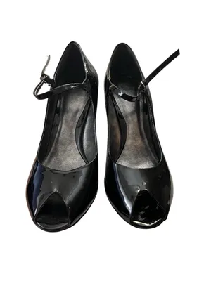 Nine West Peep Toe Pumps Stiletto Heel Patent Black 8.5M thumbnail 3
