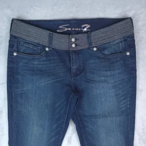 Seven7 Jeans Women 12‎ Blue Dark Wash Embellished Waistband Stretch Bootcut Y2K thumbnail 3